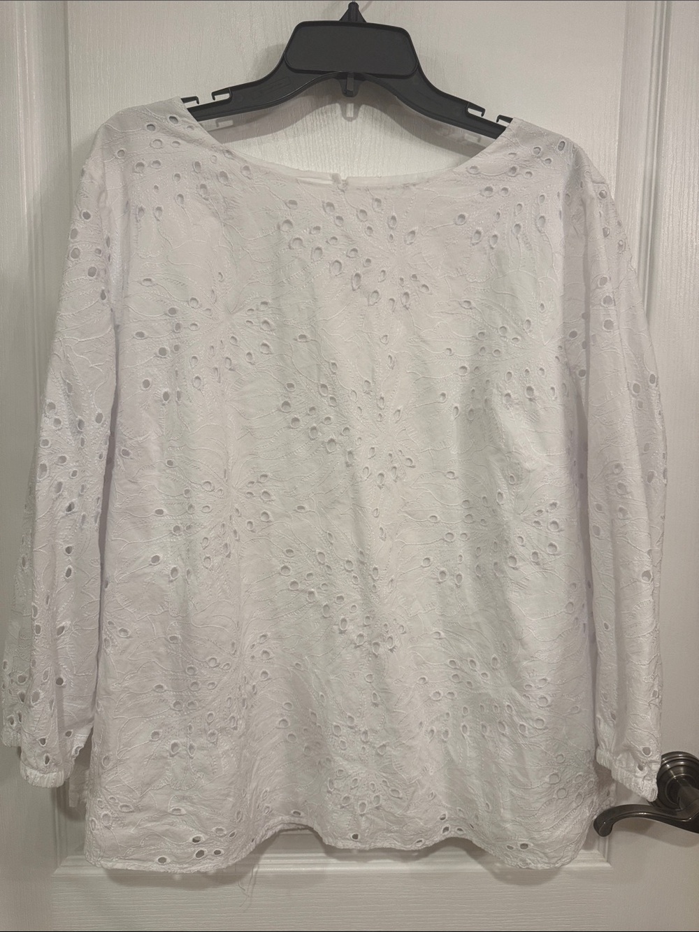 Preston & York White Eyelet Boatneck Long Sleeve Blouse